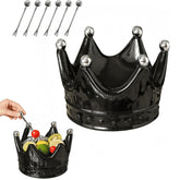 Crown Ceramic Fruit Bowl with 6 Dessert Picks – Decorative Snack & Appetizer Holder, Elegant Table Centerpiece