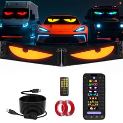 LED Devil Eyes Light Strips for Cars – 5800 Lux High-Brightness, App Controlled Custom Windshield Decoration, Waterproof USB Car LED Kit