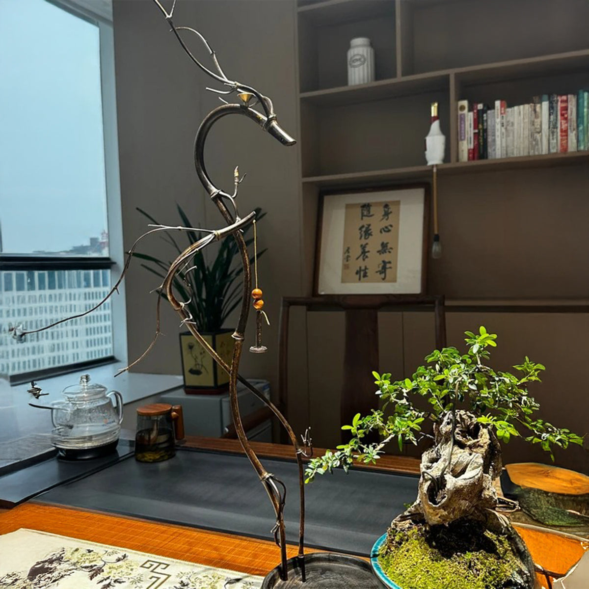 Luxcig Double Dragon Incense Stand – 65-75cm Handmade Carbonized Camphor Wood Base Yoga Gift for Mom & Girlfriend