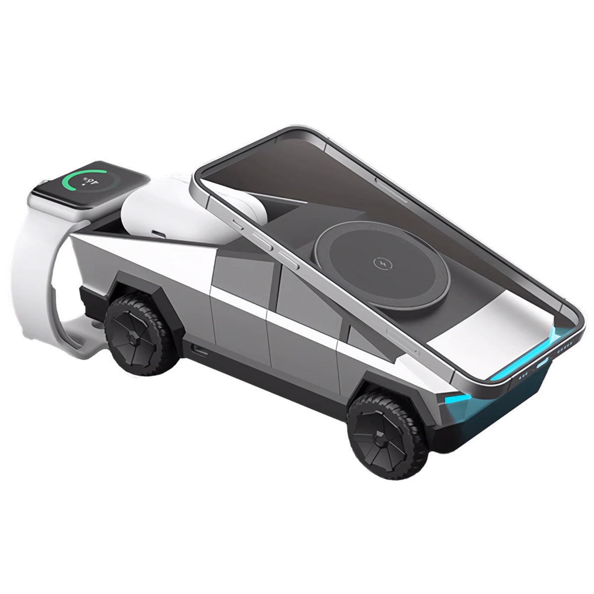 Cyberpunk Pickup Truck Model 3-in-1 Wireless Desktop Charger – Multi-Functional Phone, Watch & Earbuds Charging Station