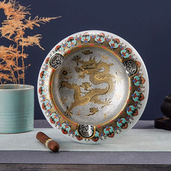 LUXCIG Majestic Gold Dragon Ashtray – Artisan Jingdezhen Porcelain for Luxury Cigars