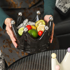 Crown Ceramic Fruit Bowl with 6 Dessert Picks – Decorative Snack & Appetizer Holder, Elegant Table Centerpiece