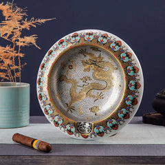 LUXCIG Majestic Gold Dragon Ashtray – Artisan Jingdezhen Porcelain for Luxury Cigars