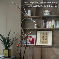 Luxcig Double Dragon Incense Stand – 65-75cm Handmade Carbonized Camphor Wood Base Yoga Gift for Mom & Girlfriend