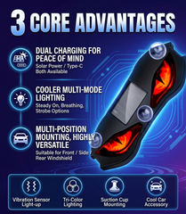 Luxcig Solar LED Warning Light | Rechargeable Windshield Safety Light for Cars