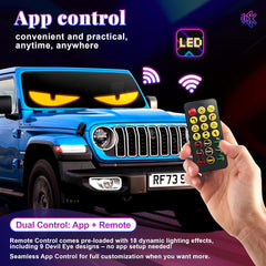LED Devil Eyes Light Strips for Cars – 5800 Lux High-Brightness, App Controlled Custom Windshield Decoration, Waterproof USB Car LED Kit
