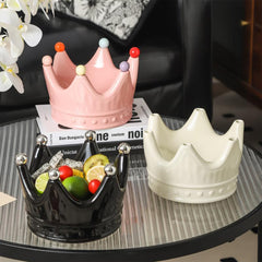 Crown Ceramic Fruit Bowl with 6 Dessert Picks – Decorative Snack & Appetizer Holder, Elegant Table Centerpiece