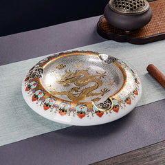 LUXCIG Majestic Gold Dragon Ashtray – Artisan Jingdezhen Porcelain for Luxury Cigars