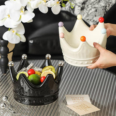 Crown Ceramic Fruit Bowl with 6 Dessert Picks – Decorative Snack & Appetizer Holder, Elegant Table Centerpiece