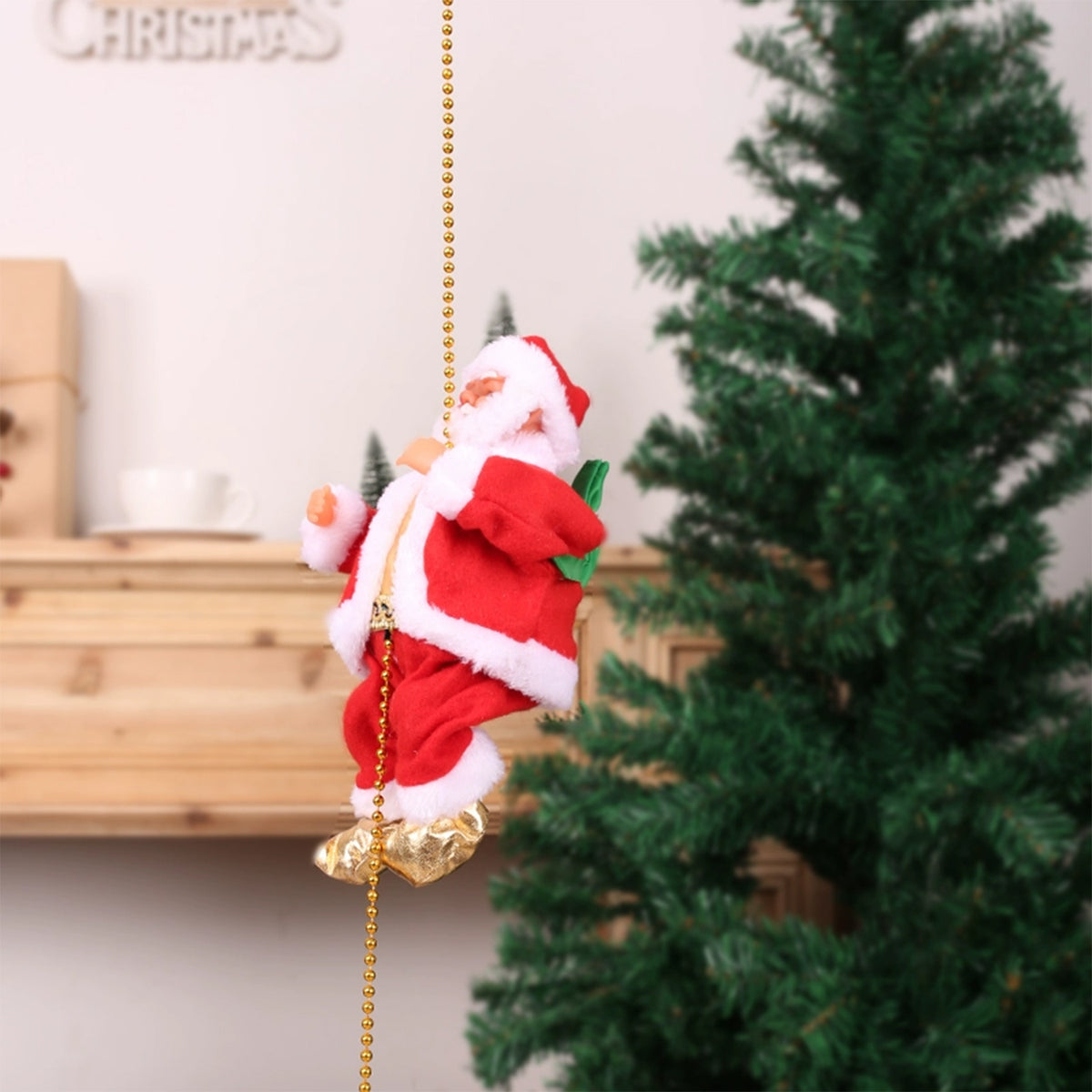 Luxcig Electric Climbing Santa – Musical Christmas Ornament with Rope Ladder & Parachute, Perfect for Holiday Home Decor