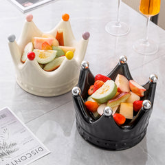 Crown Ceramic Fruit Bowl with 6 Dessert Picks – Decorative Snack & Appetizer Holder, Elegant Table Centerpiece