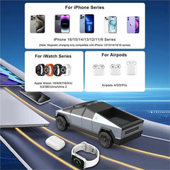 Cyberpunk Pickup Truck Model 3-in-1 Wireless Desktop Charger – Multi-Functional Phone, Watch & Earbuds Charging Station
