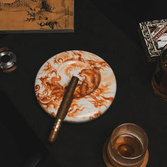 LUXCIG Red Glaze Ceramic Ashtray – Tang Dynasty Inherited Craftsmanship and Hand-Painted Dog, Symbol of Luck and Heritage