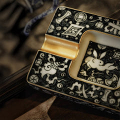 LUXCIG Rabbit-Themed Ceramic Cigar Tray – Irregular Artisan Design in Soft Green Glaze with Ancient Craftsmanship