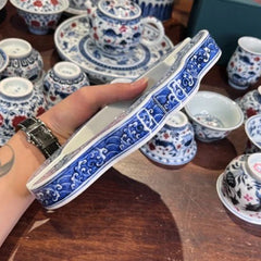 LUXCIG Ocean Motif Ceramic Cigar Ashtray – Hand-Painted Blue and White Porcelain, Wood Kiln Fired