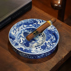 LUXCIG Handcrafted Cigar Ashtray – Fishweed Motif in Fine Chinese Ceramic Tradition