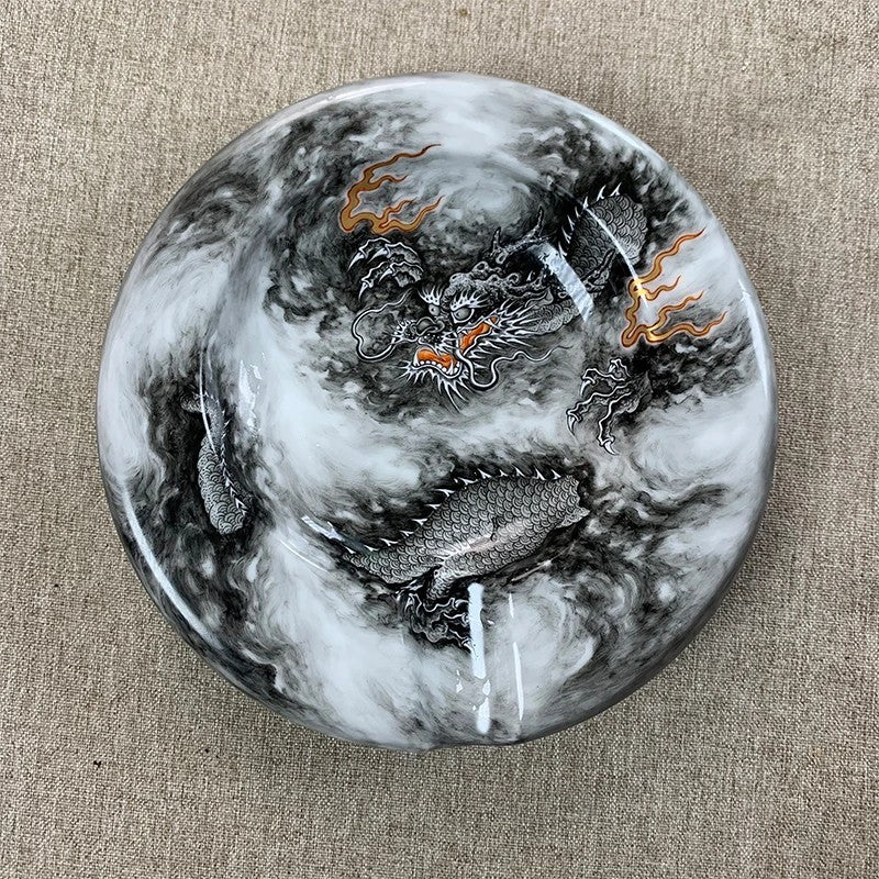 LUXCIG Handcrafted Porcelain Cigar Tray – Black Dragon in Clouds,  Artisan Porcelain with Bold Monochrome Design