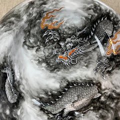 LUXCIG Handcrafted Porcelain Cigar Tray – Black Dragon in Clouds,  Artisan Porcelain with Bold Monochrome Design