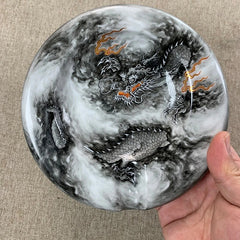 LUXCIG Handcrafted Porcelain Cigar Tray – Black Dragon in Clouds,  Artisan Porcelain with Bold Monochrome Design