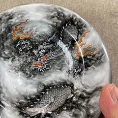 LUXCIG Handcrafted Porcelain Cigar Tray – Black Dragon in Clouds,  Artisan Porcelain with Bold Monochrome Design