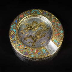 LUXCIG Royal Filigree Porcelain Ashtray – Enamel Gold Dragon Pattern, Artisan Fired
