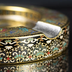 LUXCIG Royal Filigree Porcelain Ashtray – Enamel Gold Dragon Pattern, Artisan Fired