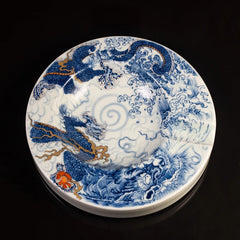 LUXCIG Royal Chinese Dragon Ashtray – Hand-Drawn Porcelain with Gold Detailing