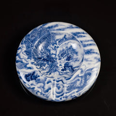 LUXCIG Imperial Dragon Ceramic Cigar Ashtray, Antique Blue & White Style and Hand-Painted Porcelain from Traditional Tang Craftsmanship