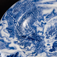 LUXCIG Imperial Dragon Ceramic Cigar Ashtray, Antique Blue & White Style and Hand-Painted Porcelain from Traditional Tang Craftsmanship