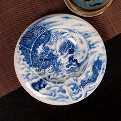 LUXCIG Imperial Dragon Ceramic Cigar Ashtray, Antique Blue & White Style and Hand-Painted Porcelain from Traditional Tang Craftsmanship