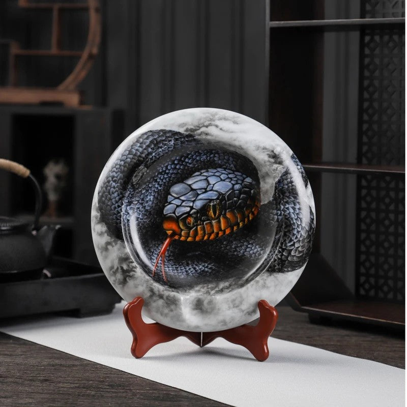LUXCIG Black Snake Ceramic Ashtray – Hand-Painted Cigar Gift for Artistic Porcelain Ashtray for Collectors