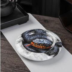 LUXCIG Black Snake Ceramic Ashtray – Hand-Painted Cigar Gift for Artistic Porcelain Ashtray for Collectors