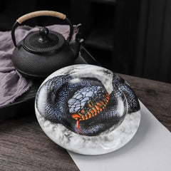 LUXCIG Black Snake Ceramic Ashtray – Hand-Painted Cigar Gift for Artistic Porcelain Ashtray for Collectors