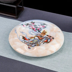 LUXCIG Porcelain Cigar Ashtray – Handmade Sun Wukong & Immortal Peaches Motif, Handcrafted Oriental Cigar Art