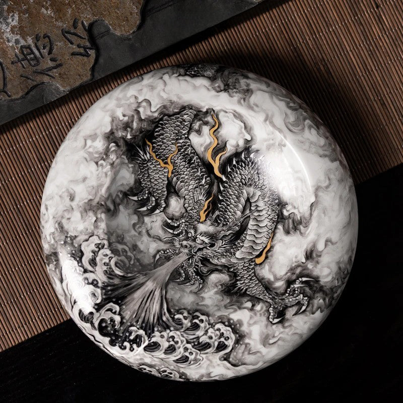 LUXCIG Ink Dragon Ceramic Ashtray – Handmade Jingdezhen Porcelain with Original Oriental Design