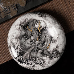 LUXCIG Ink Dragon Ceramic Ashtray – Handmade Jingdezhen Porcelain with Original Oriental Design
