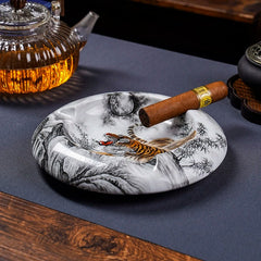 LUXCIG Imperial Tiger Porcelain Cigar Ashtray – Tang-Inspired Hand-Painted Ceramic Art, Hand-Painted Ceramic Masterpiece for Collectors