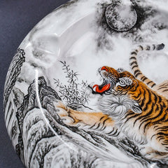 LUXCIG Imperial Tiger Porcelain Cigar Ashtray – Tang-Inspired Hand-Painted Ceramic Art, Hand-Painted Ceramic Masterpiece for Collectors