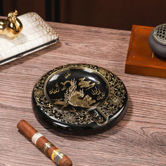 LUXCIG Majestic Gold Tiger Cigar Tray – Jingdezhen Handmade Porcelain for Connoisseurs, Premium Chinese Ceramic Gift for Men