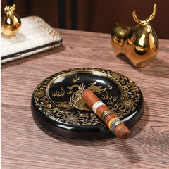 LUXCIG Majestic Gold Tiger Cigar Tray – Jingdezhen Handmade Porcelain for Connoisseurs, Premium Chinese Ceramic Gift for Men