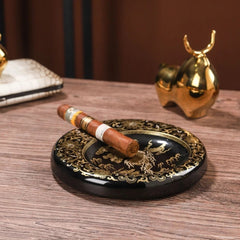 LUXCIG Majestic Gold Tiger Cigar Tray – Jingdezhen Handmade Porcelain for Connoisseurs, Premium Chinese Ceramic Gift for Men