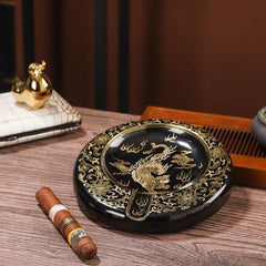 LUXCIG Majestic Gold Tiger Cigar Tray – Jingdezhen Handmade Porcelain for Connoisseurs, Premium Chinese Ceramic Gift for Men