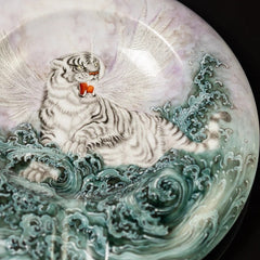 LUXCIG Elegant Tiger Motif Ashtray – Chinese Pastel Porcelain, High-End Handmade Art, Luxury Gift for Him