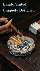 LUXCIG Ceramic Lion Ashtray – Bold Original Design, Handmade with Historic Glazing Technique