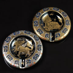 LUXCIG Collector’s Qilin Cigar Tray – Handmade Ceramic in Black Enamel & Gilded Design