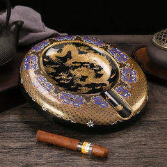 LUXCIG Artisan Ceramic Cigar Ashtray – Hand-Painted Enamel Ceramic with Artistic Hand-Drawn Detailing, Ancient Chinese Craftsmanship