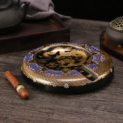 LUXCIG Artisan Ceramic Cigar Ashtray – Hand-Painted Enamel Ceramic with Artistic Hand-Drawn Detailing, Ancient Chinese Craftsmanship
