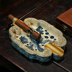 LUXCIG Luxury Hand-Painted Porcelain Ashtray – Artistic Irregular Design with Gold Rim & Aquatic Theme