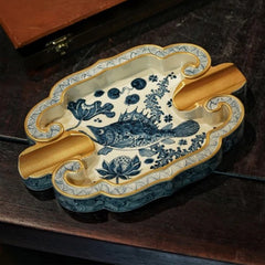 LUXCIG Luxury Hand-Painted Porcelain Ashtray – Artistic Irregular Design with Gold Rim & Aquatic Theme
